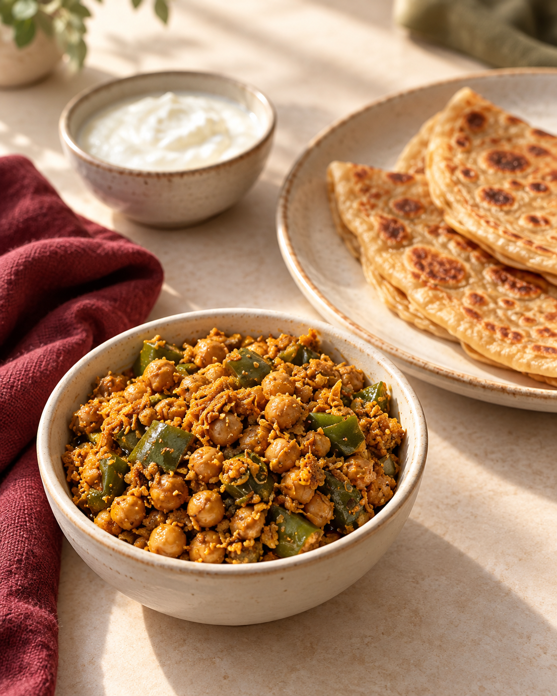 Chana Ka Achar served with paratha and curd